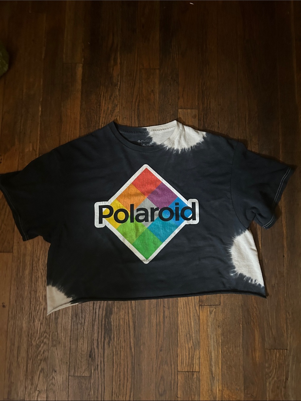 Polaroid Black Tie-Dye Rainbow Logo Crop Tee